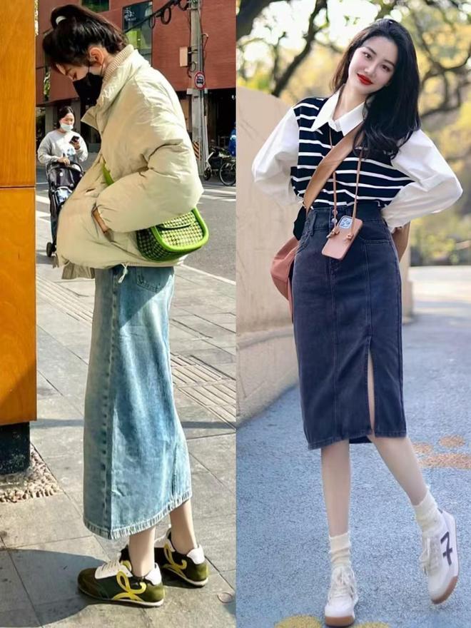 降温后才发现：满大街都是“裙子+运动鞋”时髦又有女人味真美