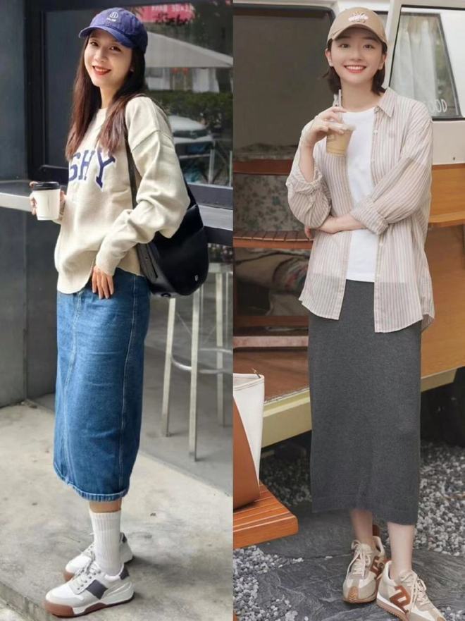 降温后才发现：满大街都是“裙子+运动鞋”时髦又有女人味真美(图3)