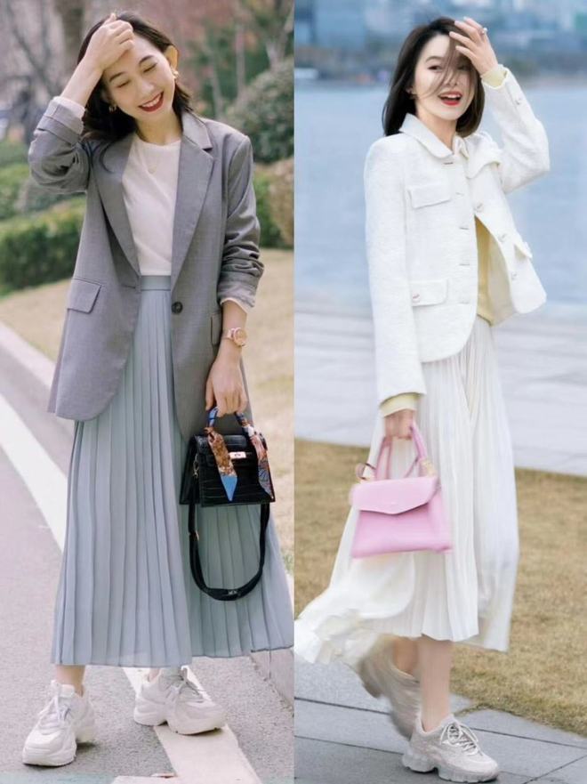 降温后才发现：满大街都是“裙子+运动鞋”时髦又有女人味真美(图10)