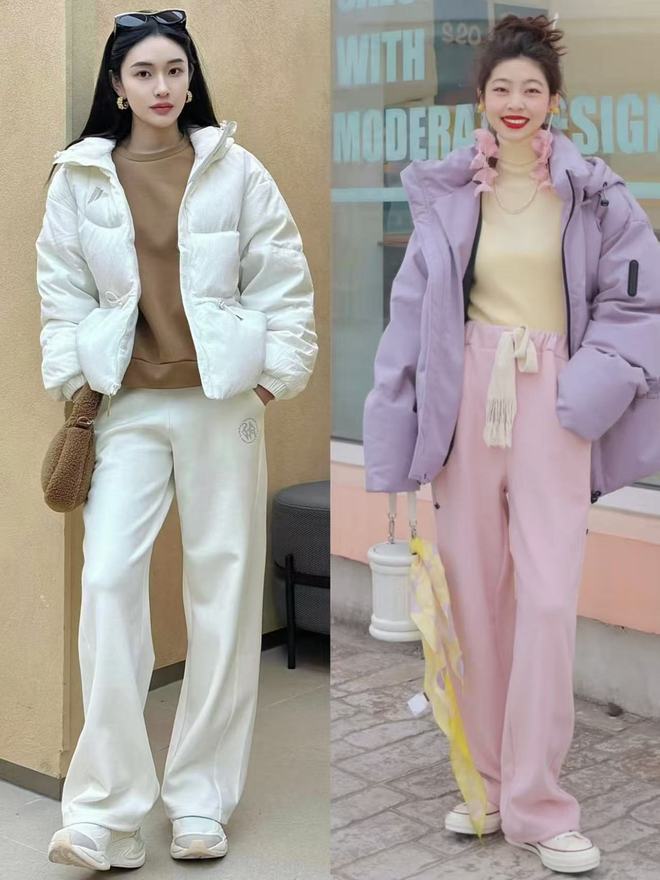 果然羽绒还是和“运动鞋”最合拍！这样穿有风度又有温度真美